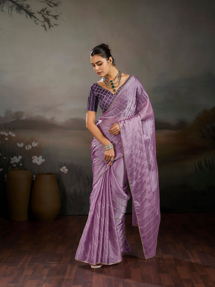 Lavender Chiffon Embroidered Sarees
