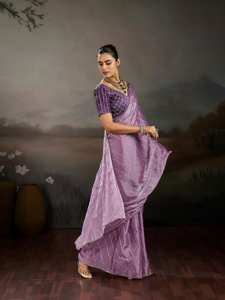 Lavender Chiffon Embroidered Sarees