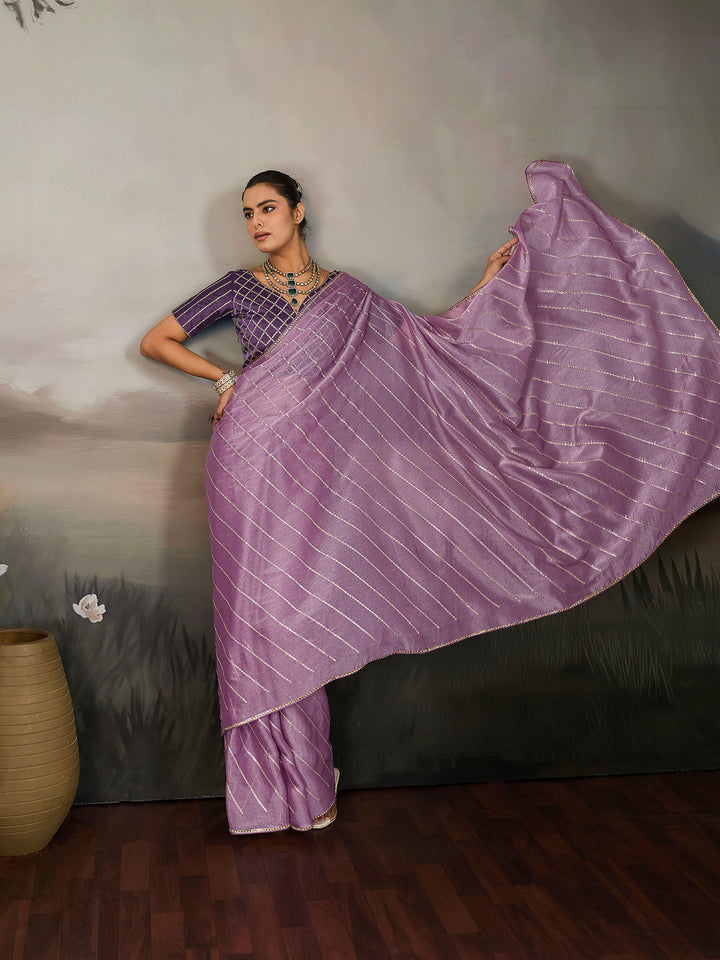 Lavender Chiffon Embroidered Sarees