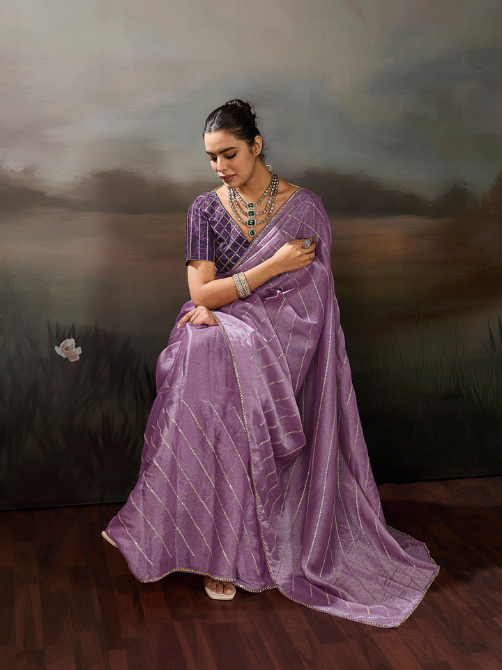 Lavender Chiffon Embroidered Sarees
