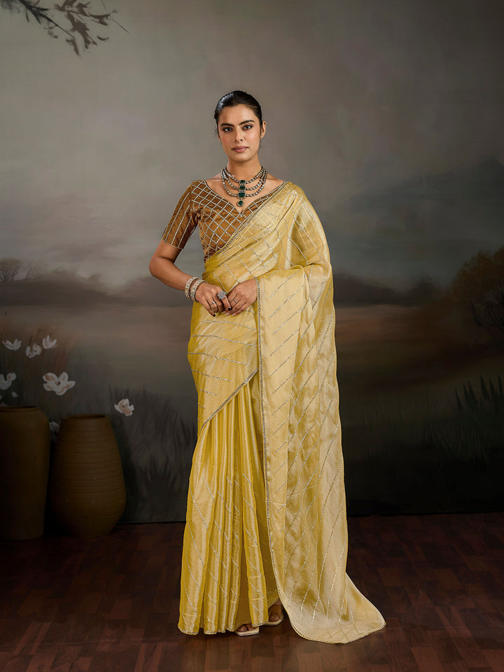 Lemon Chiffon Embroidered Sarees