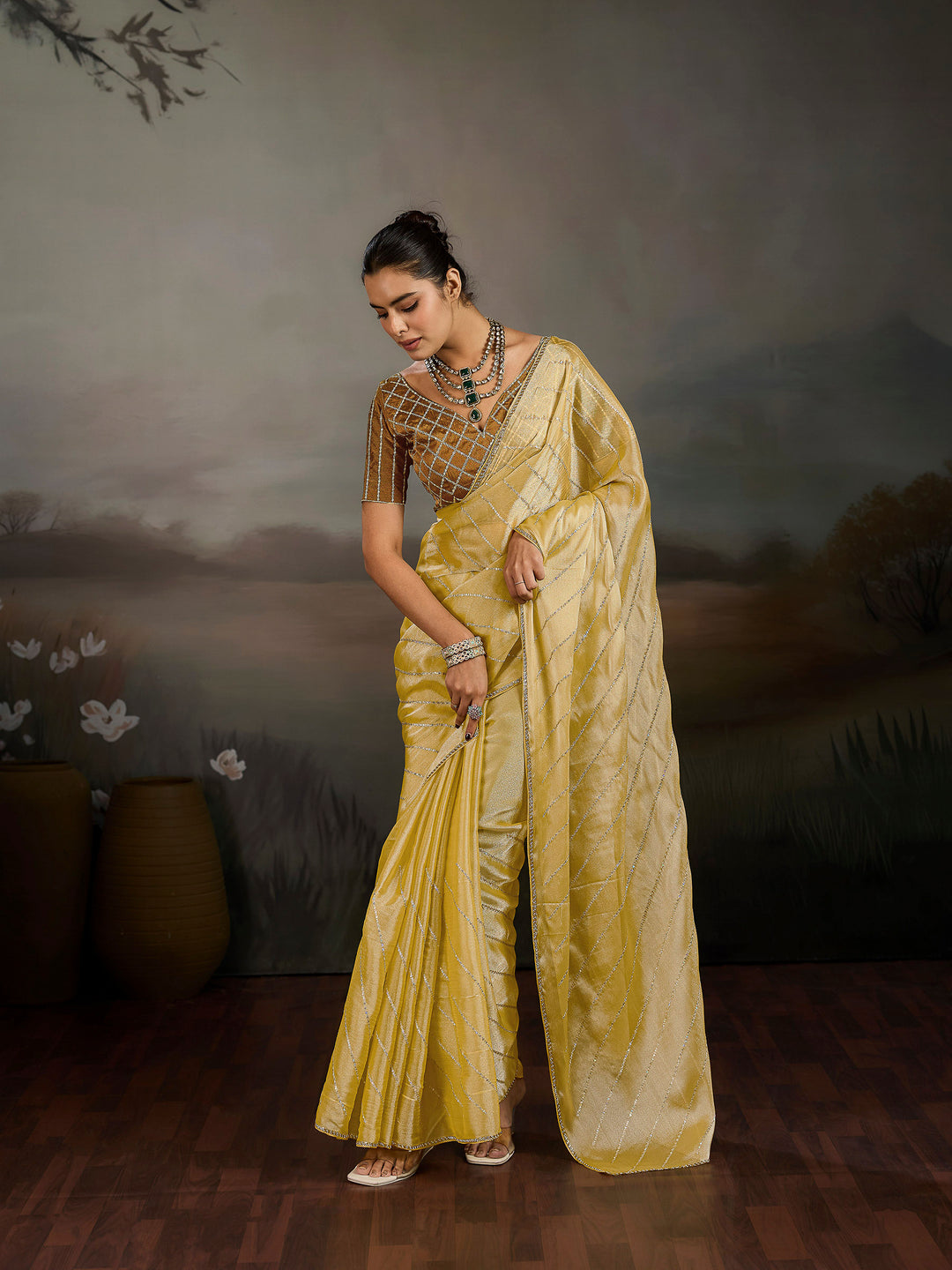 Lemon Chiffon Embroidered Sarees