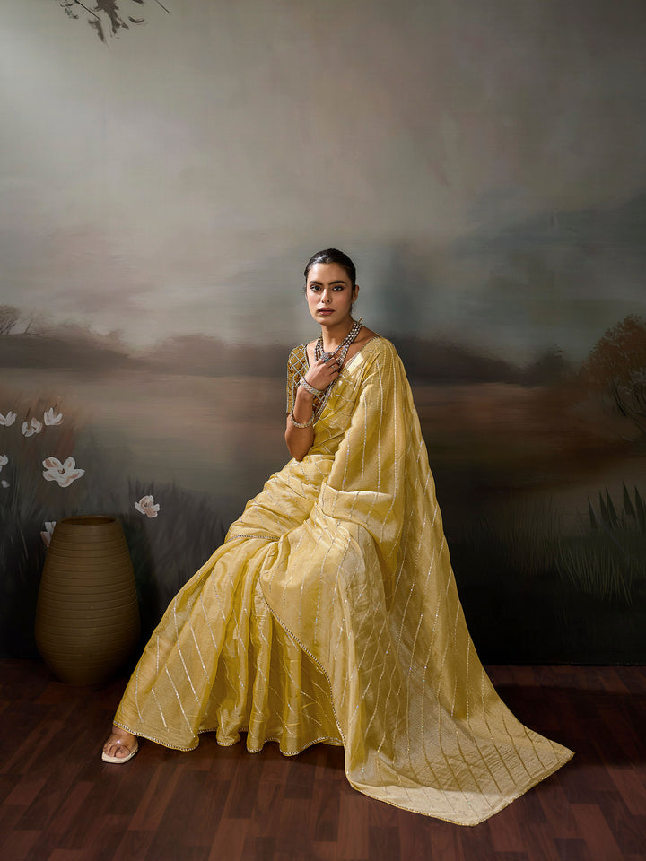 Lemon Chiffon Embroidered Sarees