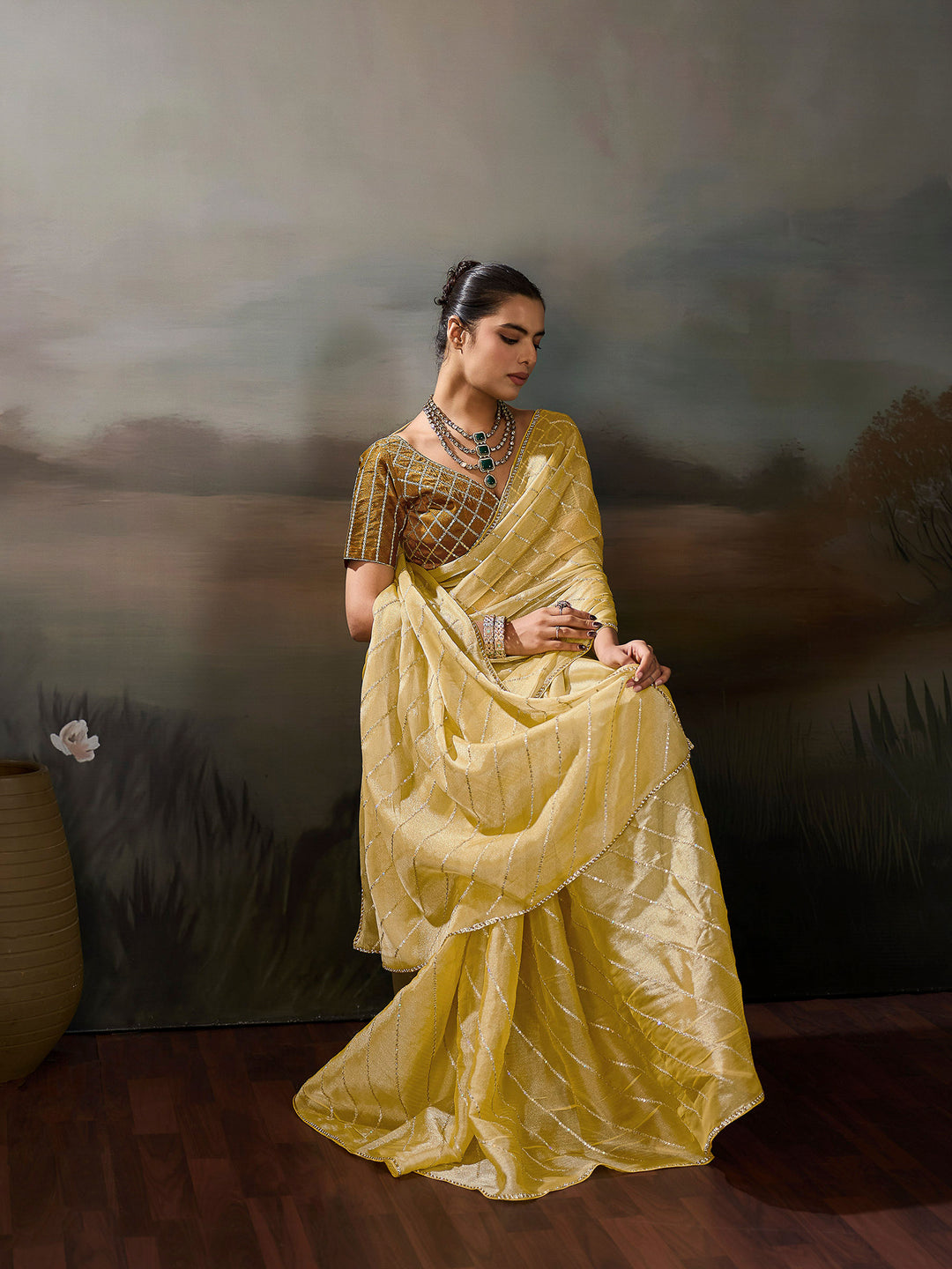 Lemon Chiffon Embroidered Sarees