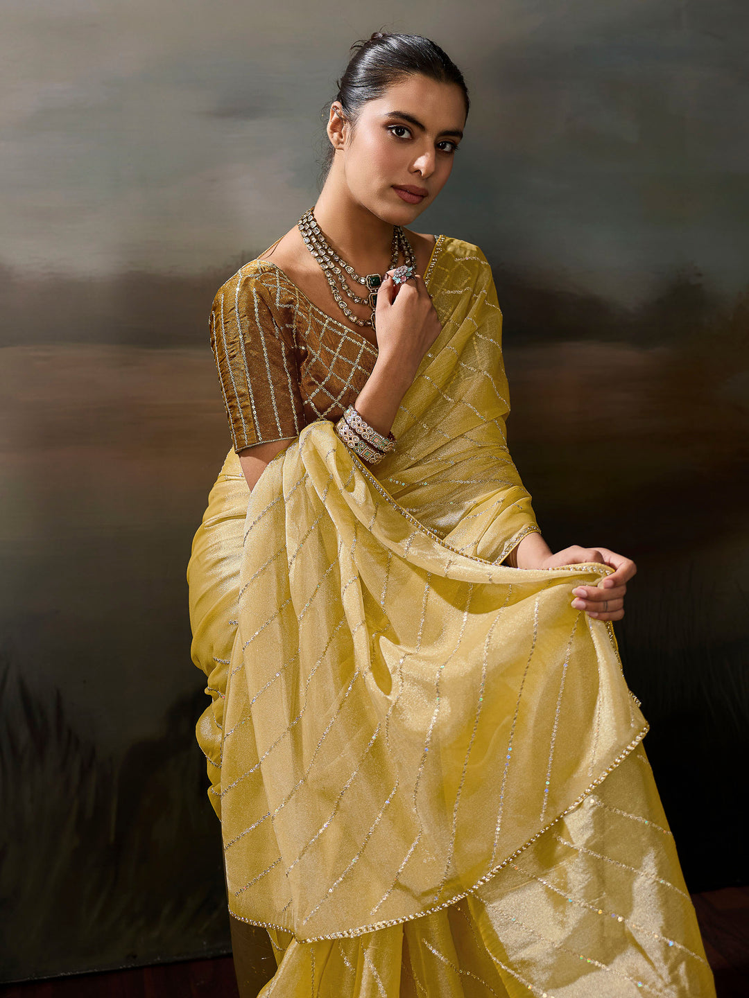 Lemon Chiffon Embroidered Sarees