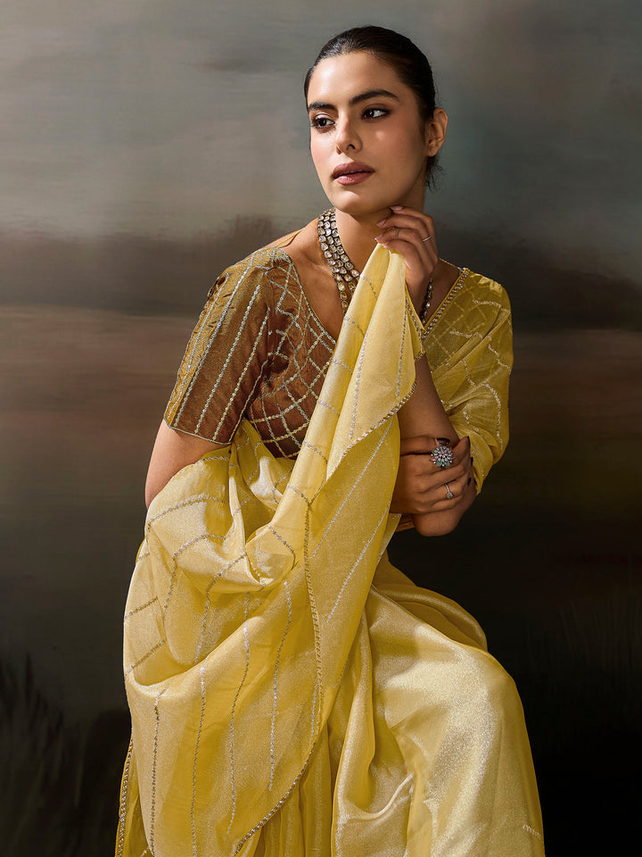 Lemon Chiffon Embroidered Sarees