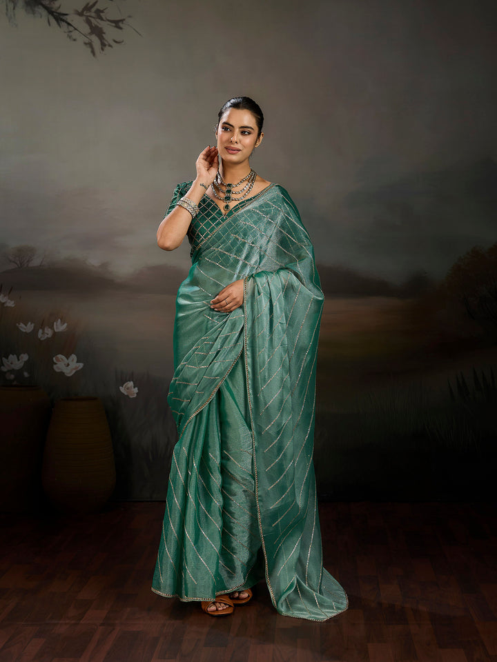 Mint Chiffon Embroidered Sarees