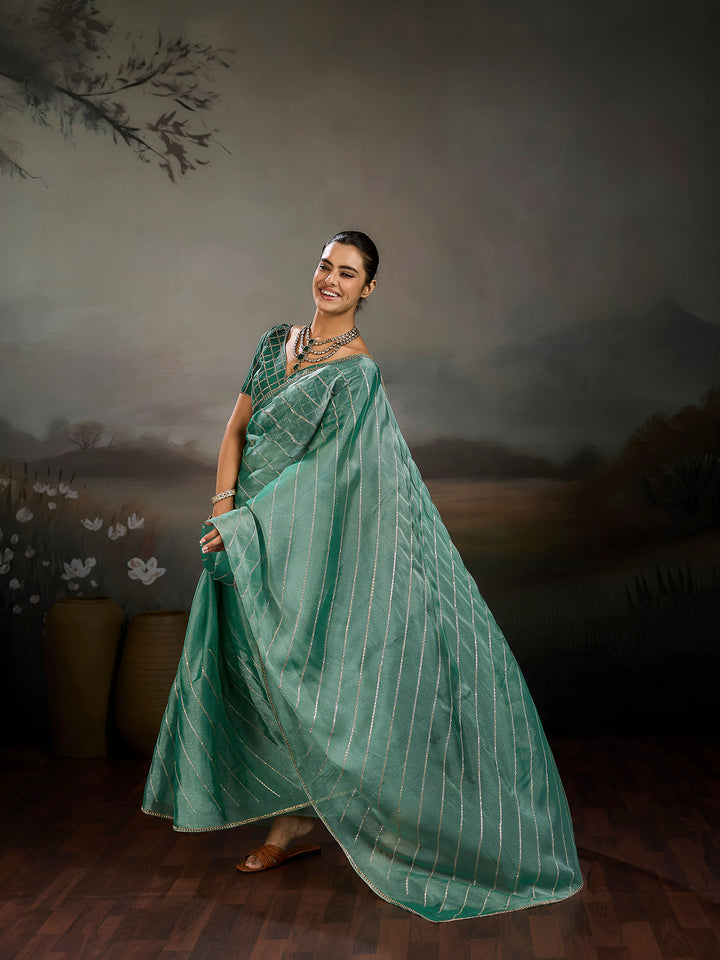 Mint Chiffon Embroidered Sarees
