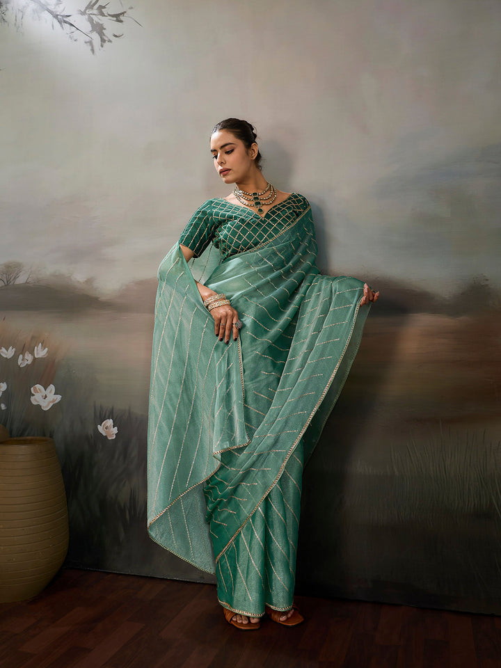 Mint Chiffon Embroidered Sarees
