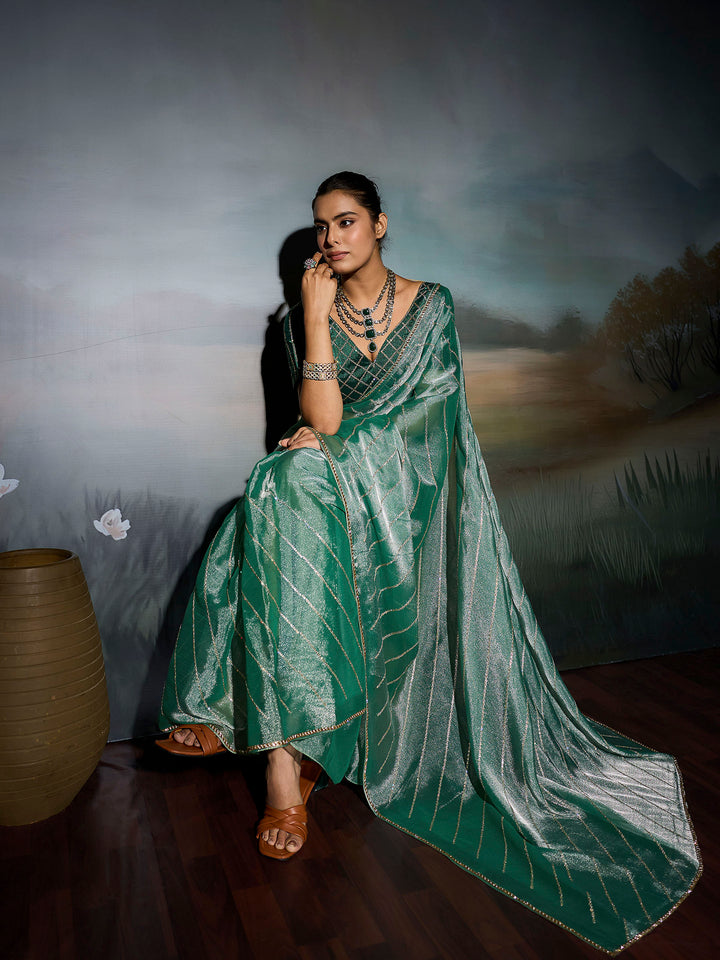 Mint Chiffon Embroidered Sarees