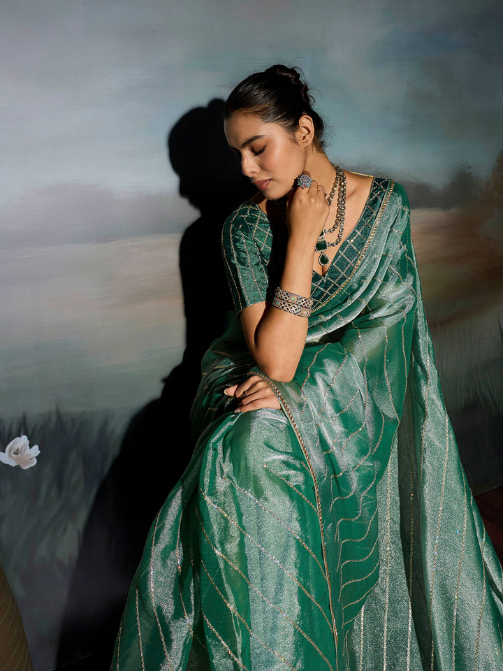 Mint Chiffon Embroidered Sarees