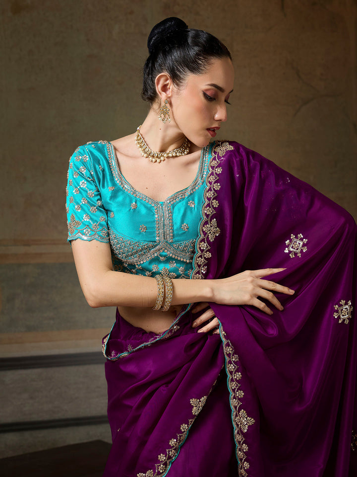 Burgundy Chiffon Embroidered Sarees