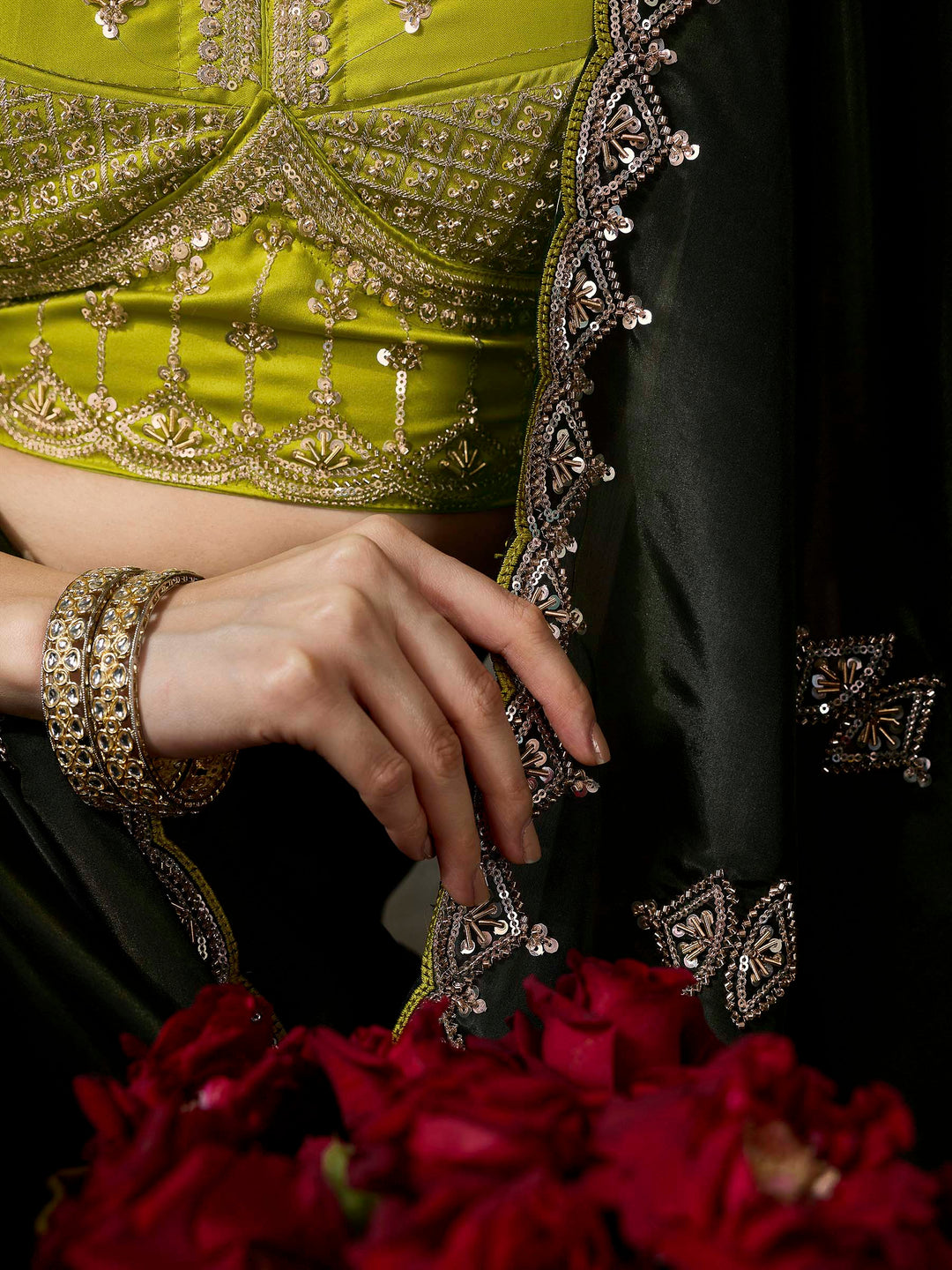 Mehndi Chiffon Embroidered Sarees