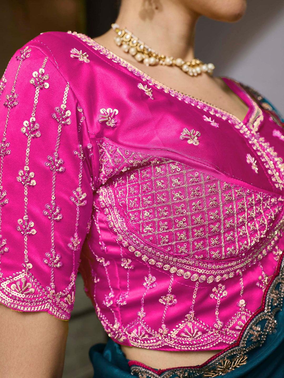 Rama-Green Chiffon Embroidered Sarees