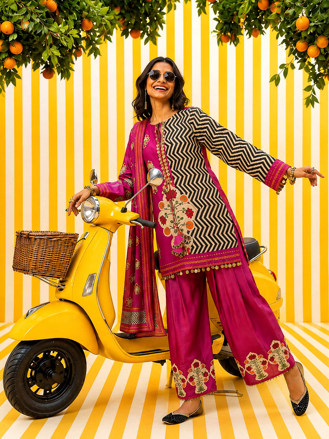 Pink Embroidered Muslin Kurta With Pant &amp; Dupatta