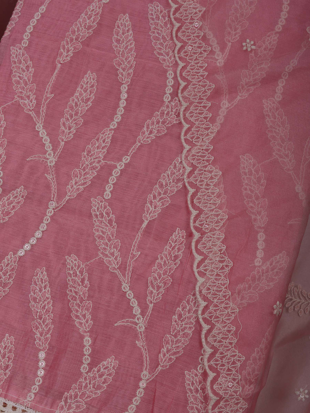 Pink Chanderi Embroidered Unstitched Dress Material