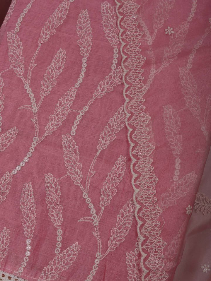Pink Chanderi Embroidered Unstitched Dress Material