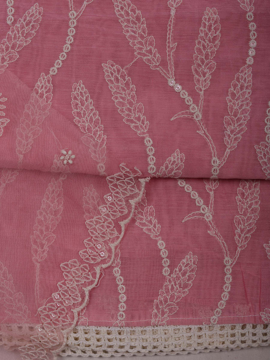 Pink Chanderi Embroidered Unstitched Dress Material