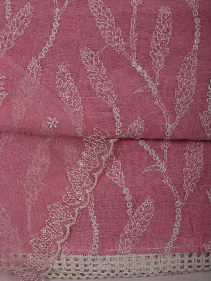 Pink Chanderi Embroidered Unstitched Dress Material