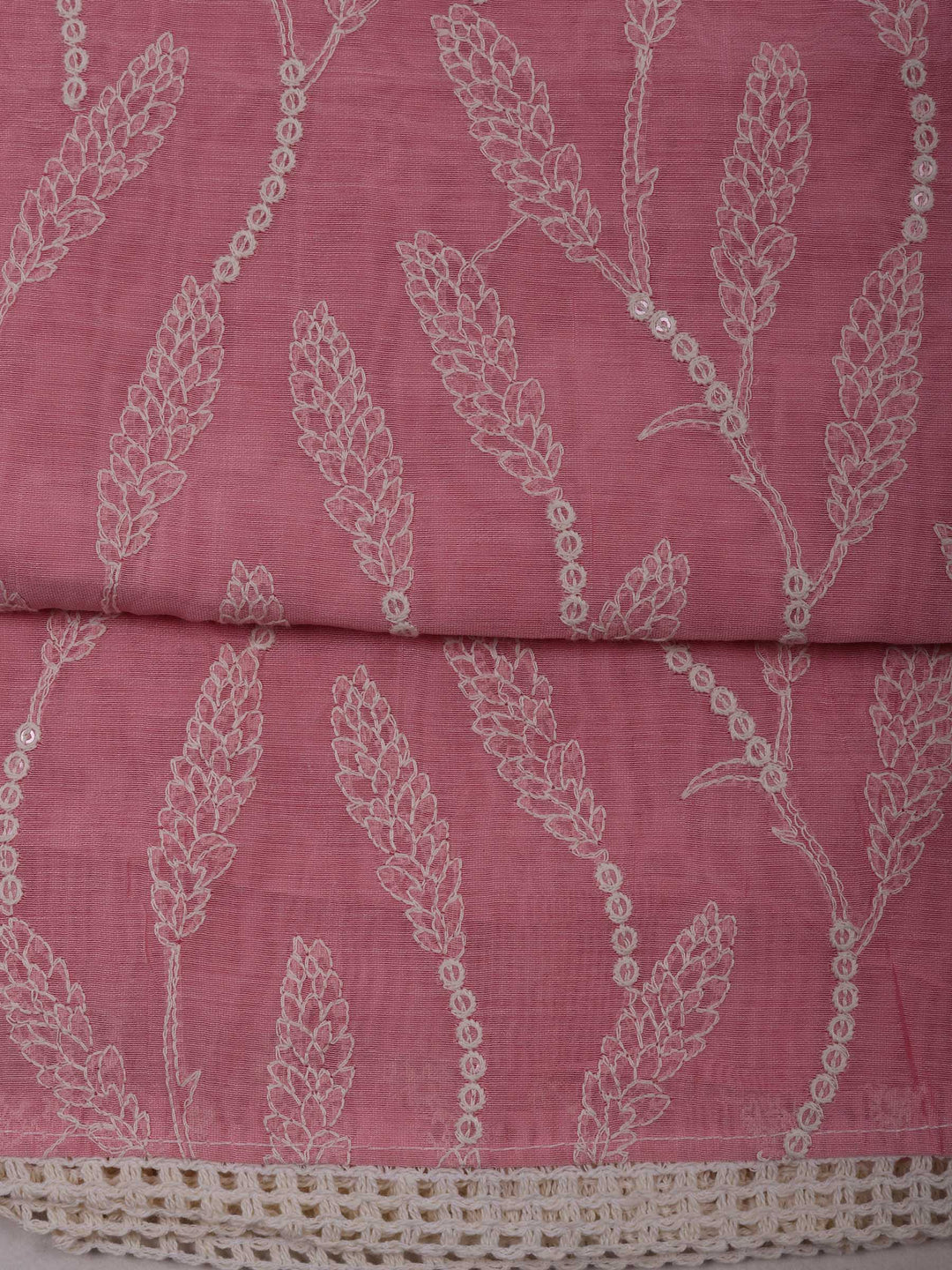 Pink Chanderi Embroidered Unstitched Dress Material