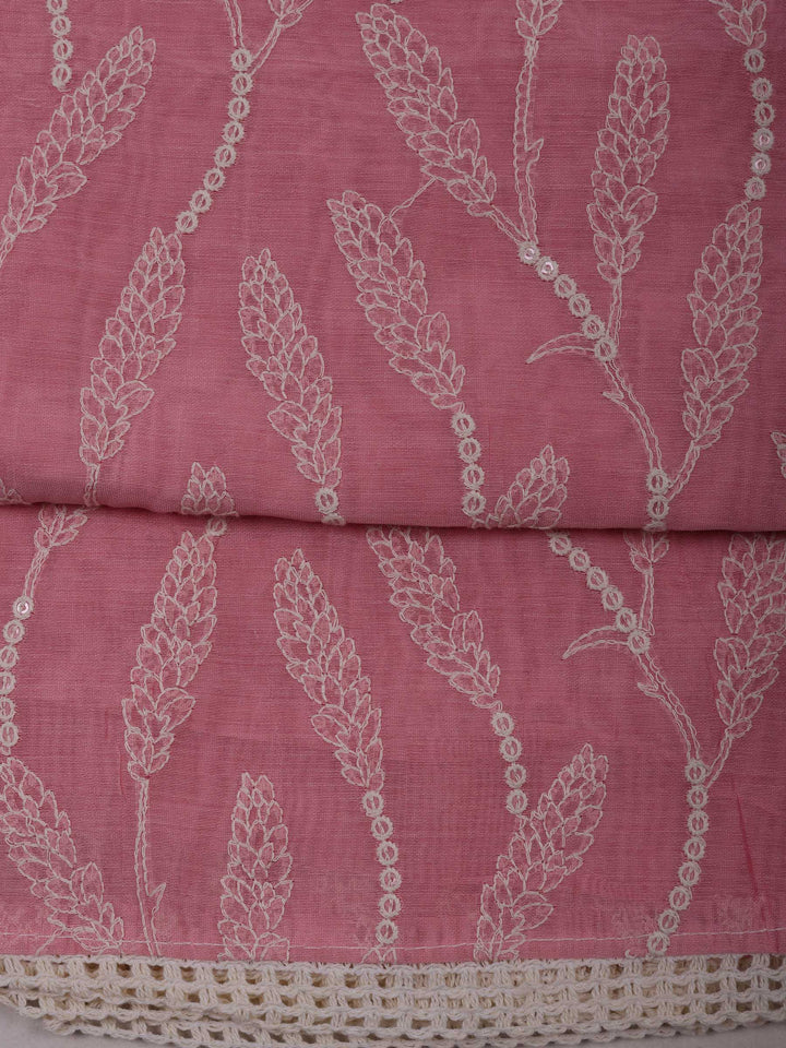 Pink Chanderi Embroidered Unstitched Dress Material