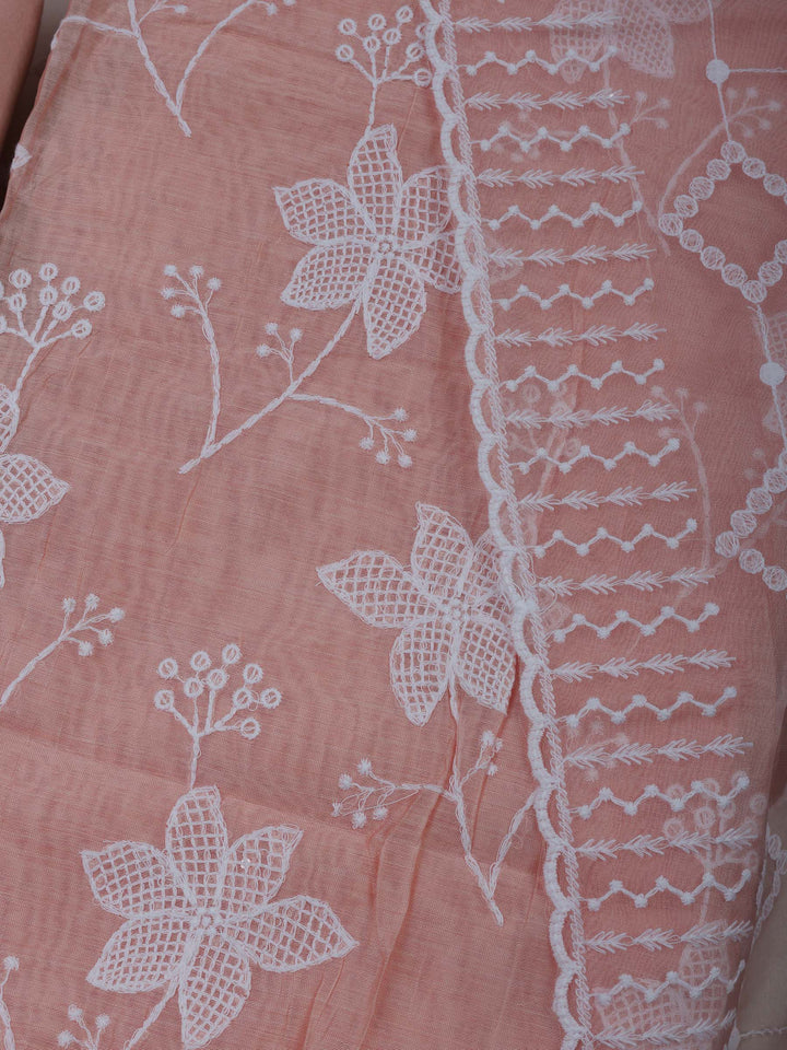Peach Chanderi Embroidered Unstitched Dress Material
