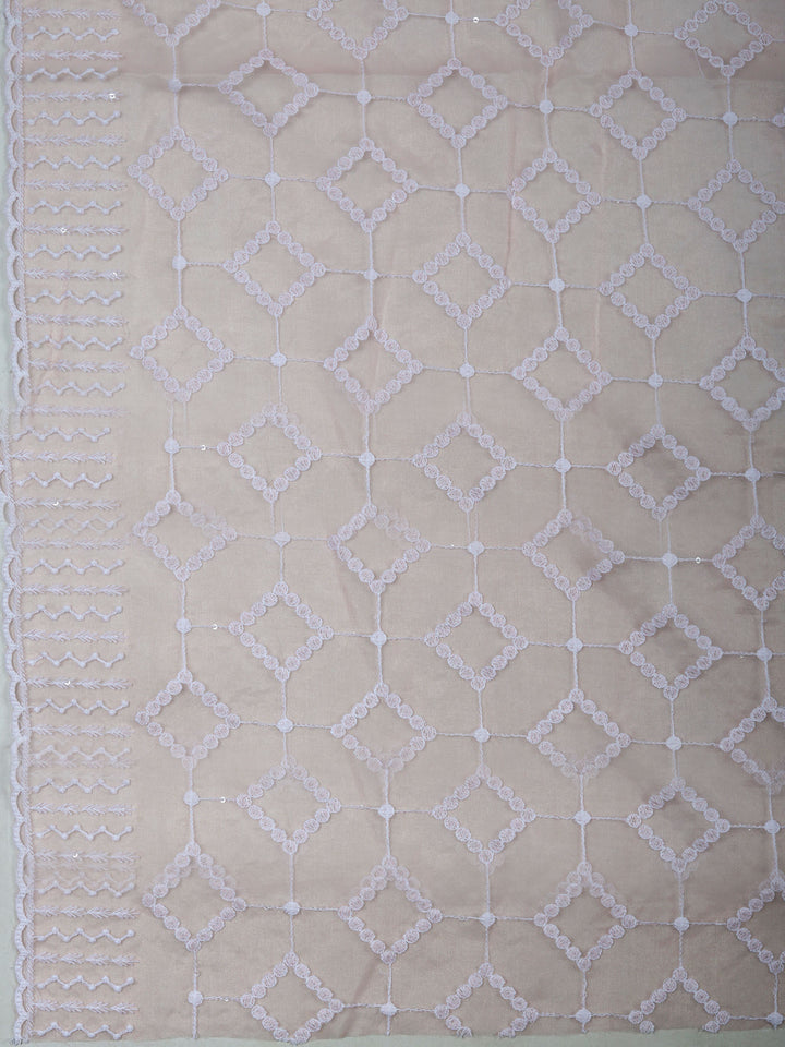 Peach Chanderi Embroidered Unstitched Dress Material