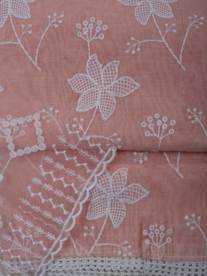 Peach Chanderi Embroidered Unstitched Dress Material