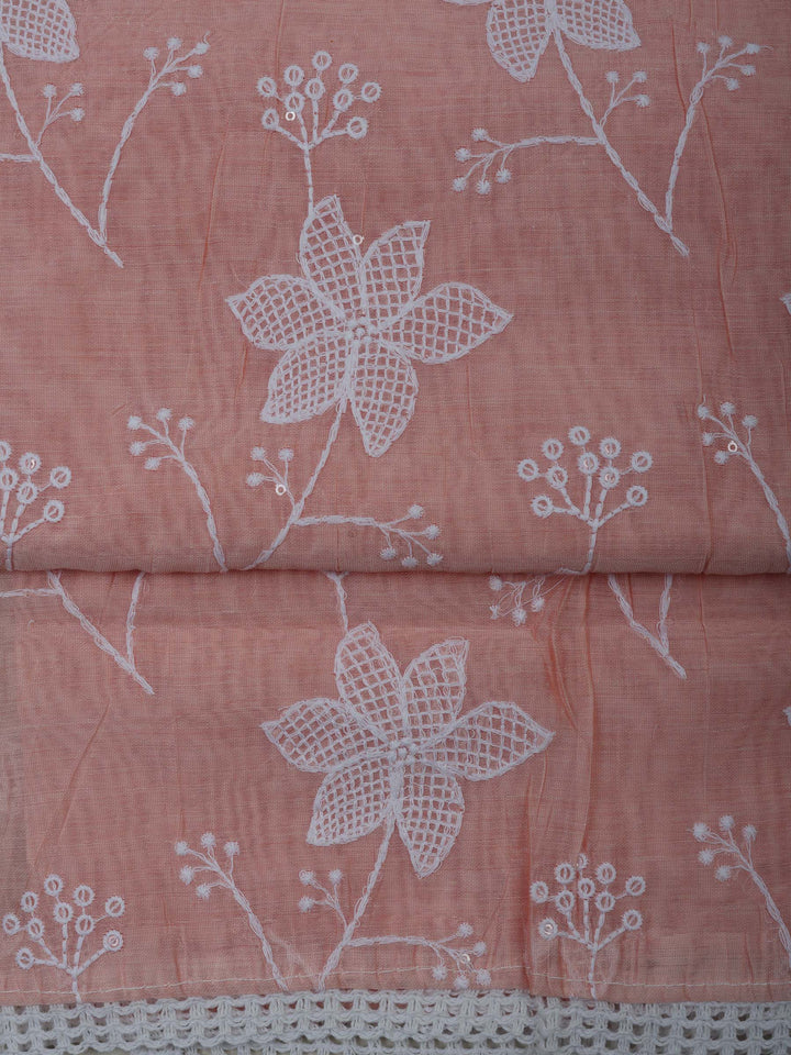 Peach Chanderi Embroidered Unstitched Dress Material