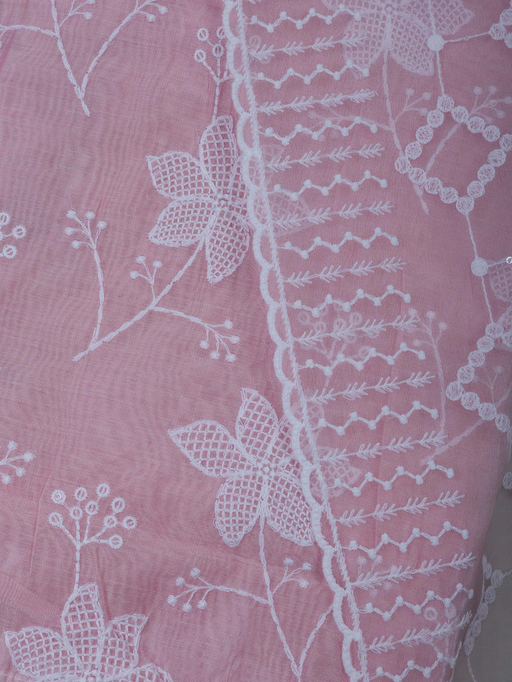Pink Chanderi Embroidered Unstitched Dress Material
