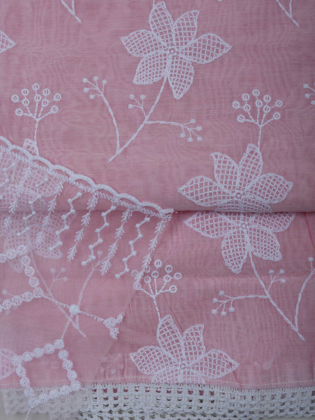 Pink Chanderi Embroidered Unstitched Dress Material