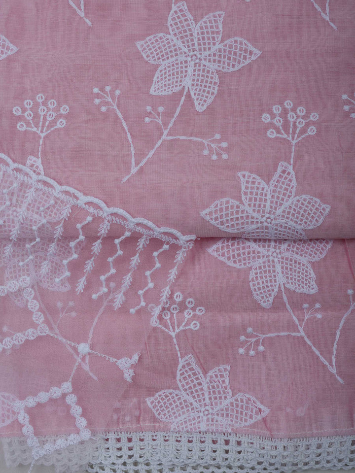 Pink Chanderi Embroidered Unstitched Dress Material