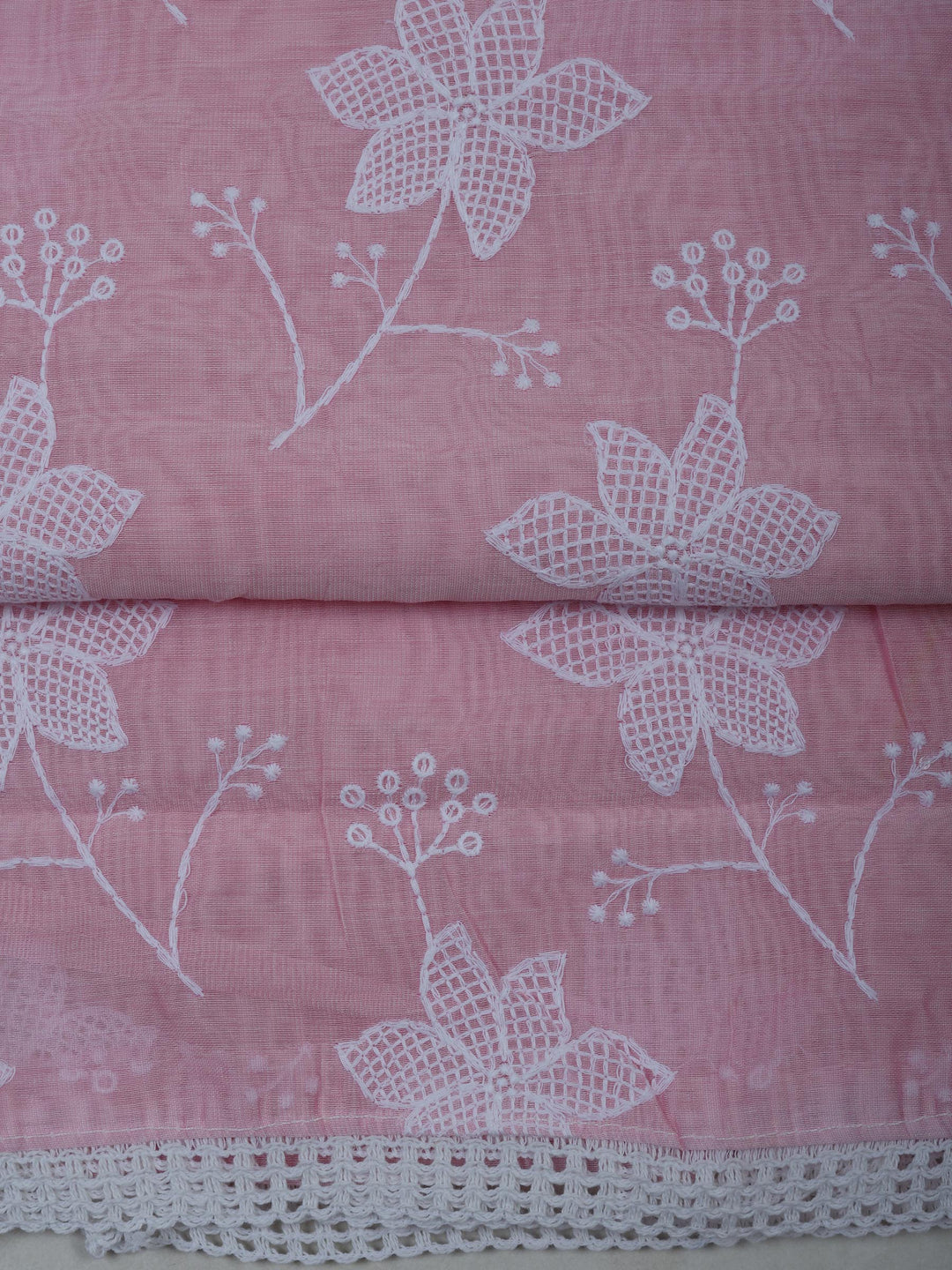 Pink Chanderi Embroidered Unstitched Dress Material