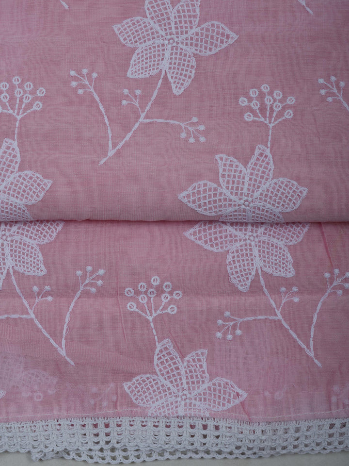 Pink Chanderi Embroidered Unstitched Dress Material