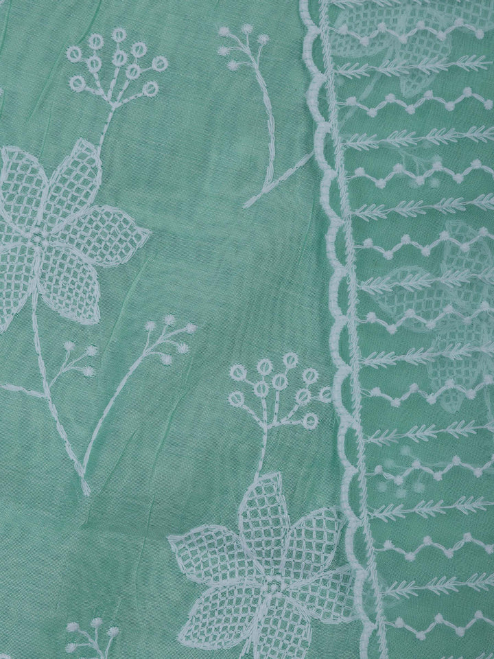Sea Green Chanderi Embroidered Unstitched Dress Material