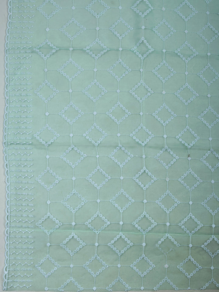 Sea Green Chanderi Embroidered Unstitched Dress Material
