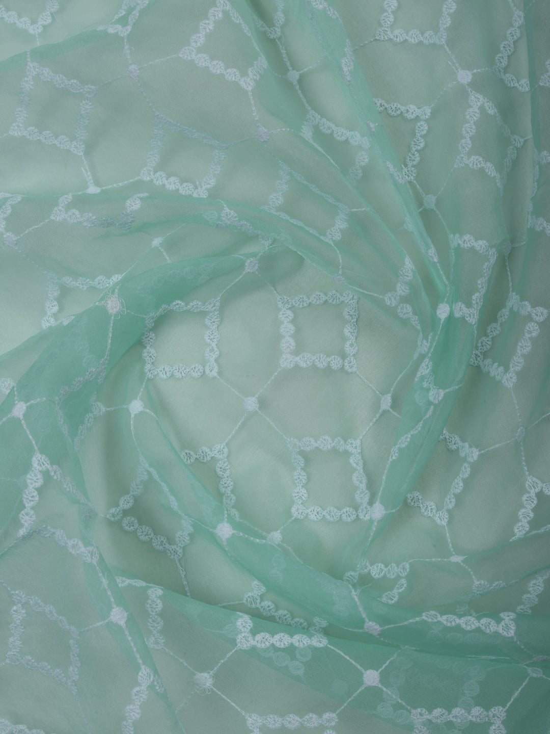 Sea Green Chanderi Embroidered Unstitched Dress Material