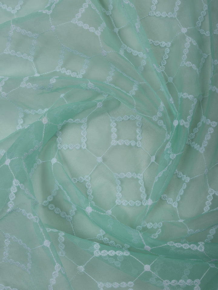 Sea Green Chanderi Embroidered Unstitched Dress Material
