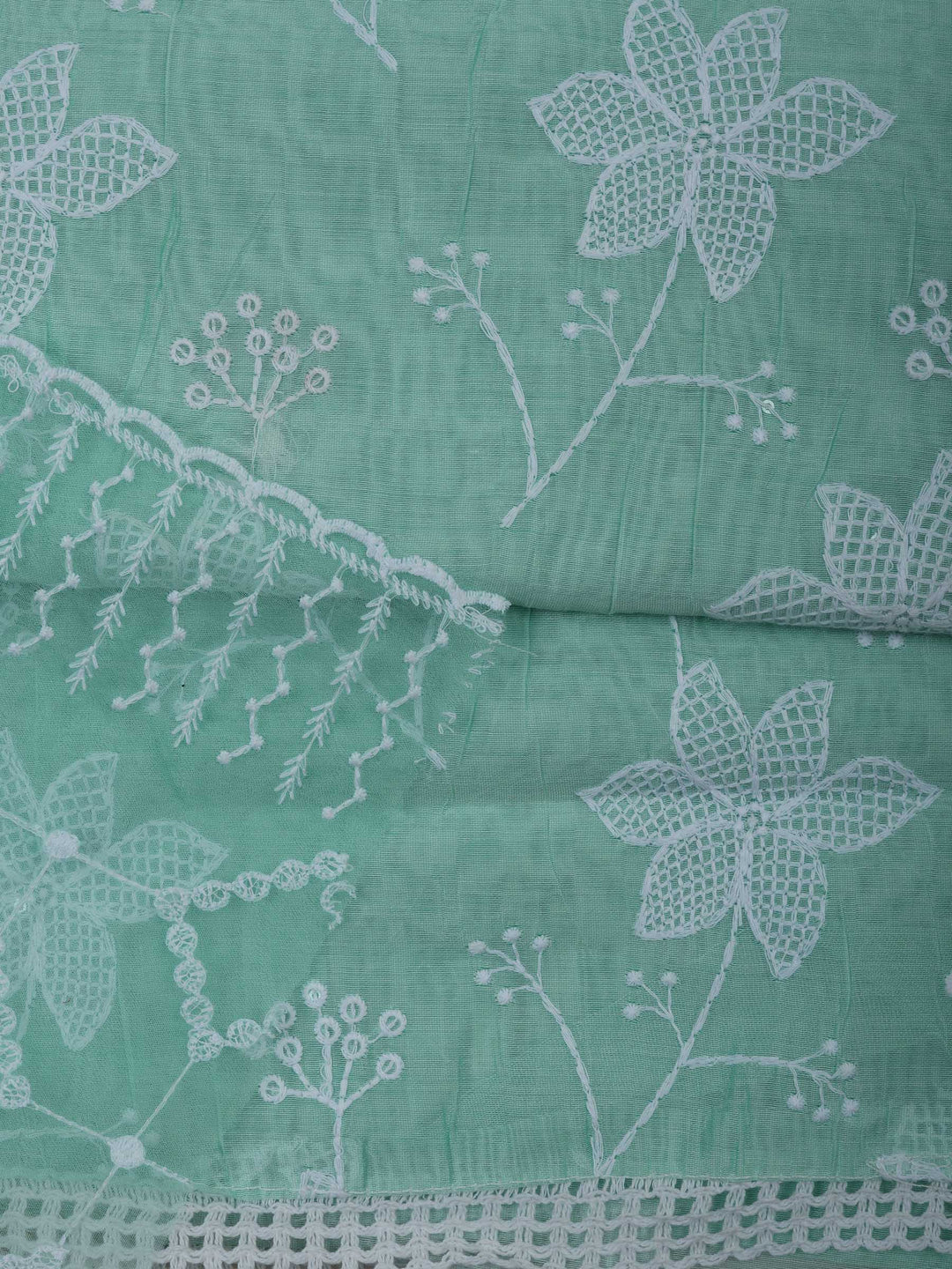 Sea Green Chanderi Embroidered Unstitched Dress Material