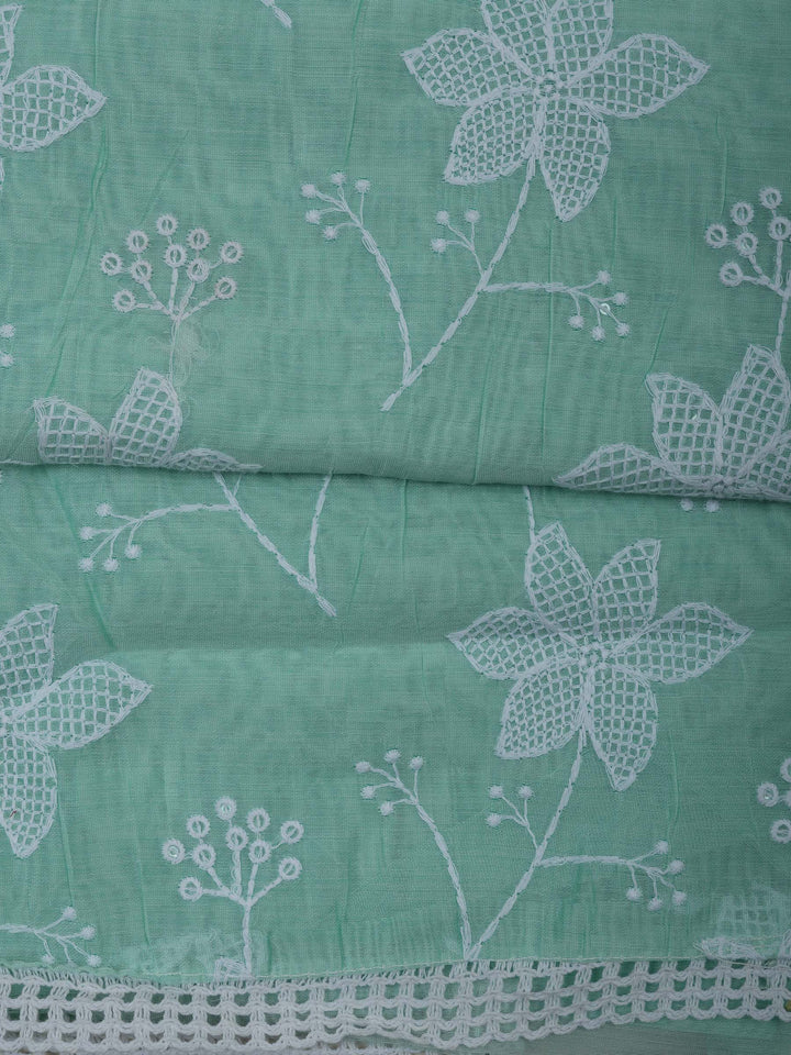 Sea Green Chanderi Embroidered Unstitched Dress Material