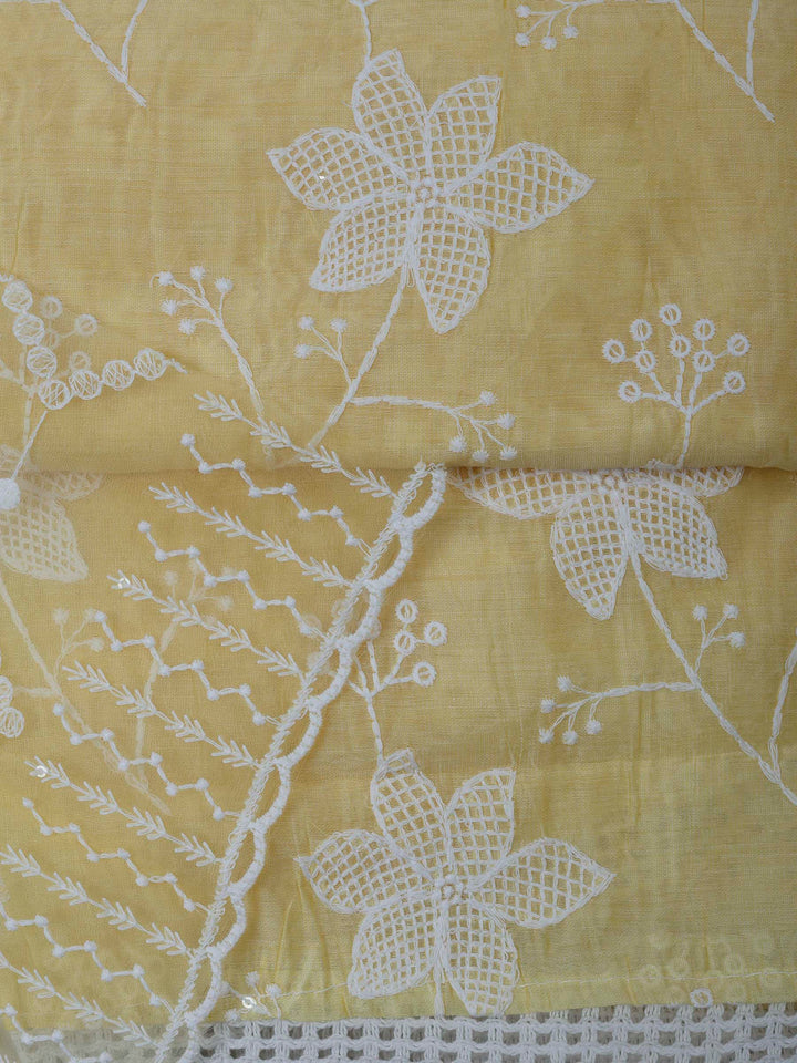 Yellow Chanderi Embroidered Unstitched Dress Material