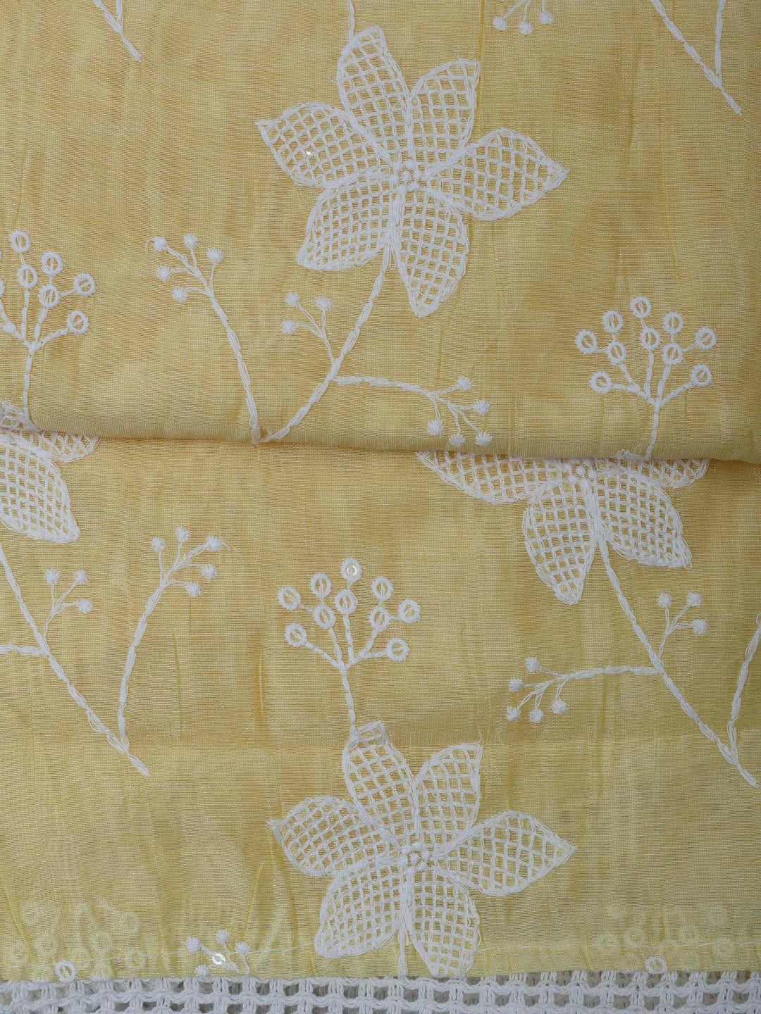 Yellow Chanderi Embroidered Unstitched Dress Material