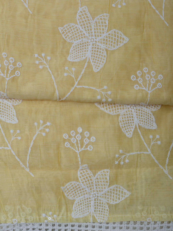 Yellow Chanderi Embroidered Unstitched Dress Material