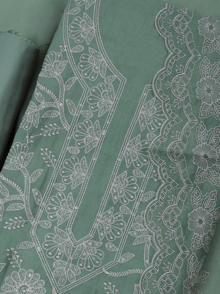 Aqua Chanderi Embroidered Unstitched Dress Material