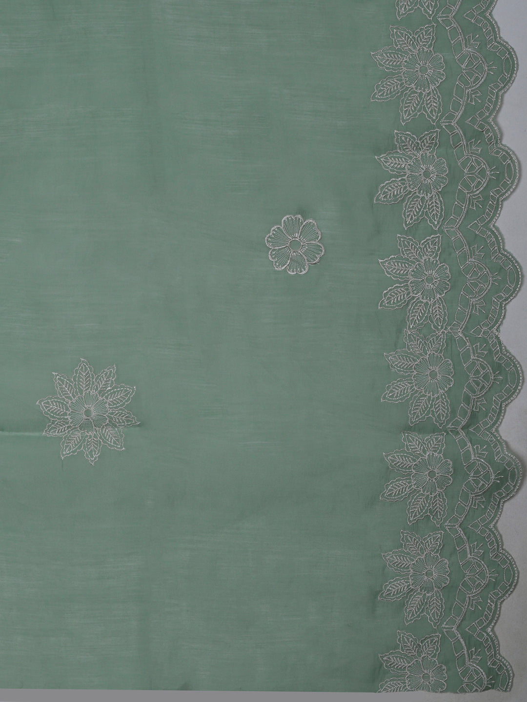 Aqua Chanderi Embroidered Unstitched Dress Material