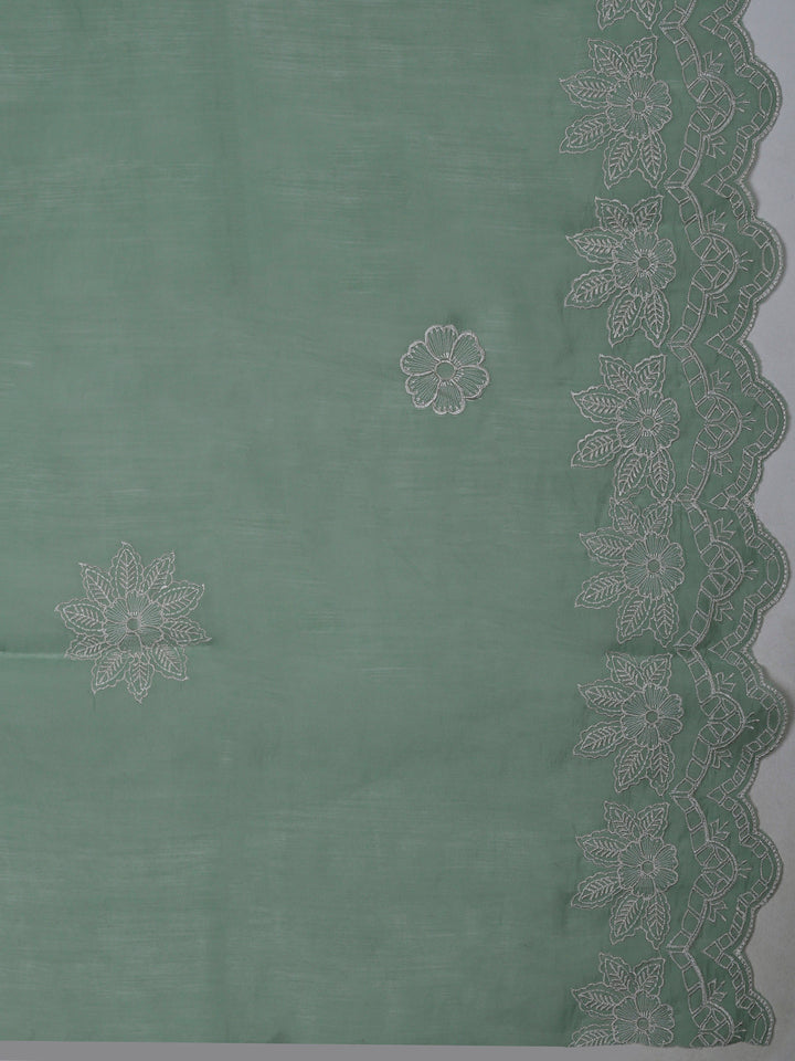 Aqua Chanderi Embroidered Unstitched Dress Material