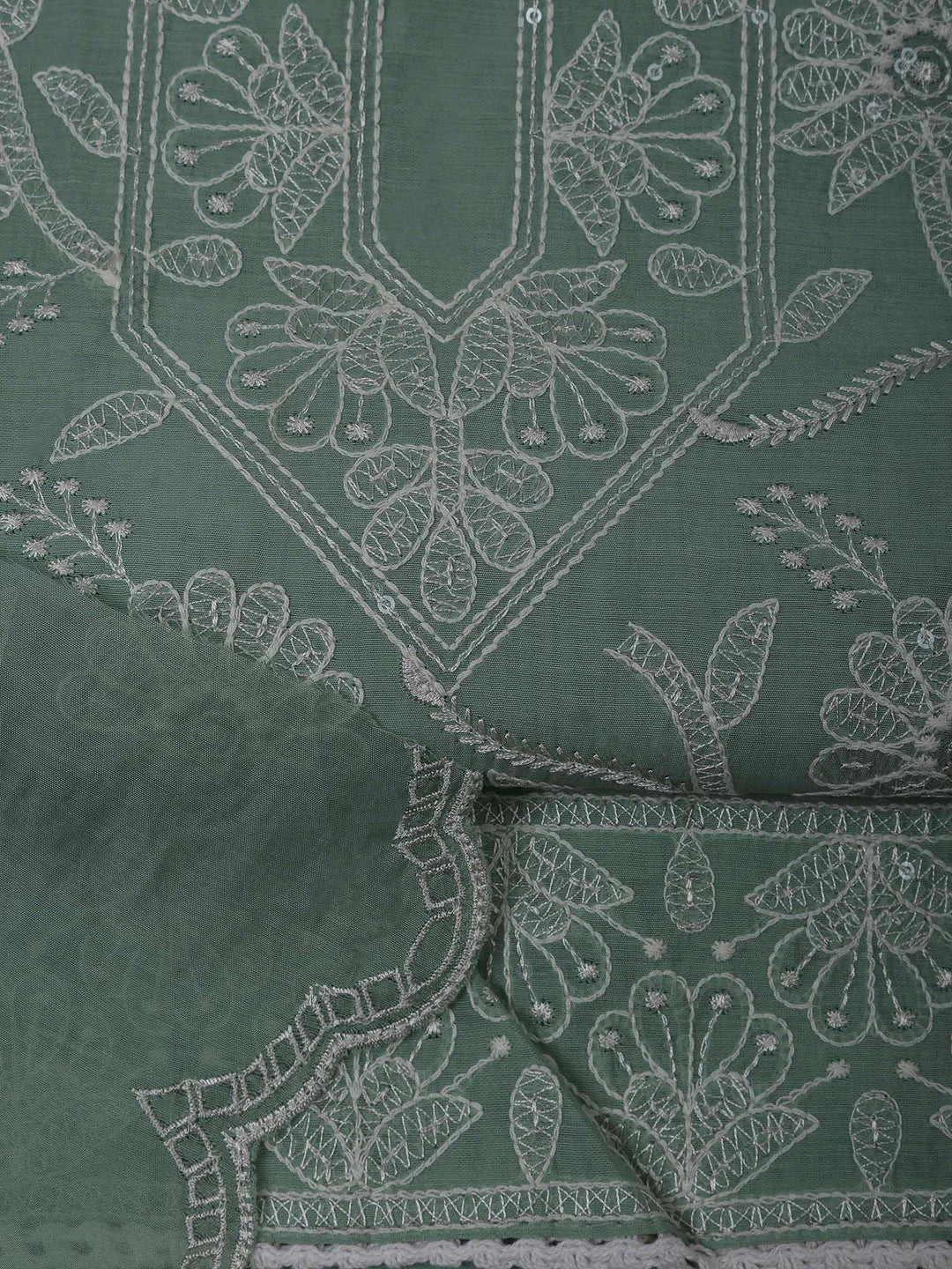 Aqua Chanderi Embroidered Unstitched Dress Material