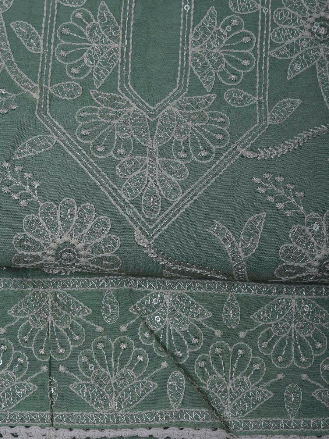 Aqua Chanderi Embroidered Unstitched Dress Material