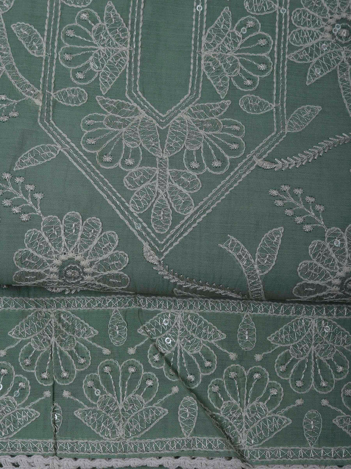 Aqua Chanderi Embroidered Unstitched Dress Material