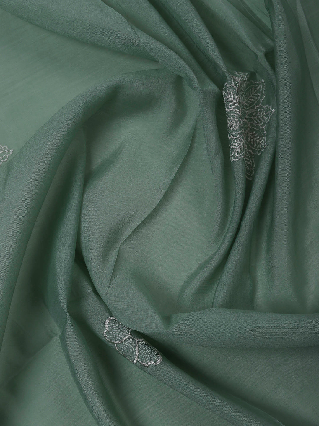 Aqua Chanderi Embroidered Unstitched Dress Material